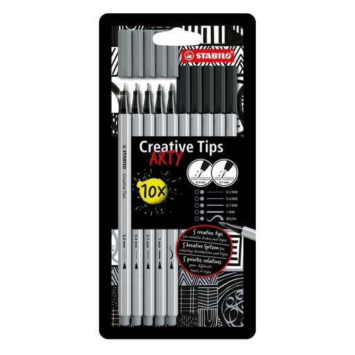 [1434134] Creative Tips STABILO Arty assorti tips zwart en grijs blister à 10 stuks