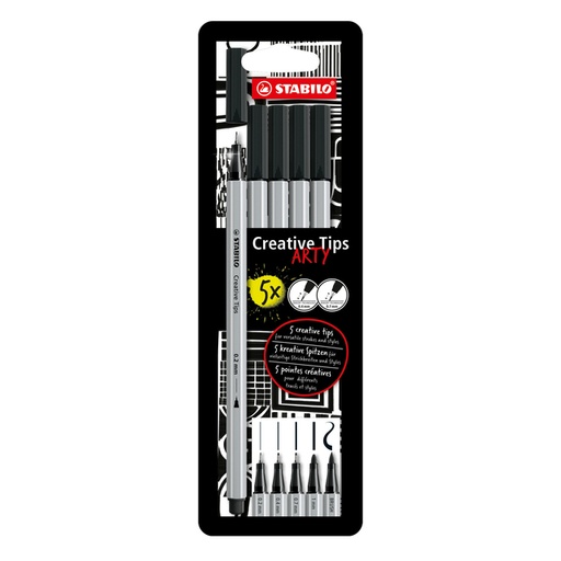 [1434135] Feutre Creative Tips STABILO Arty pointes assorties noir blister 5 pièces