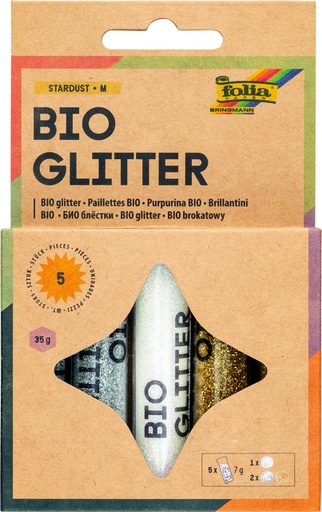 [1433045] Glitterpoeder Bio Folia Stardust 7gr 5 stuks 3 kleuren