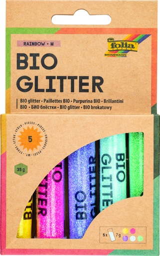 [1433050] Glitterpoeder Bio Folia Rainbow 7gr 5 kleuren