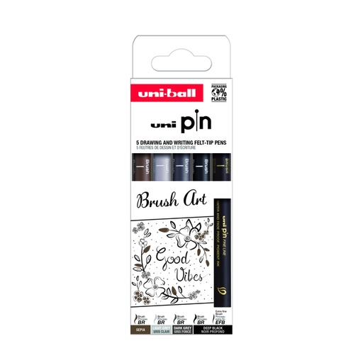 [1433791] Fineliner Uni-ball Pin Brush Art set à 5 stuks assorti