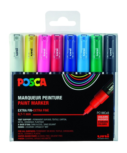 [1433820] Paintmarker Uni POSCA PC1MC extra fijn assorti set à 8 stuks