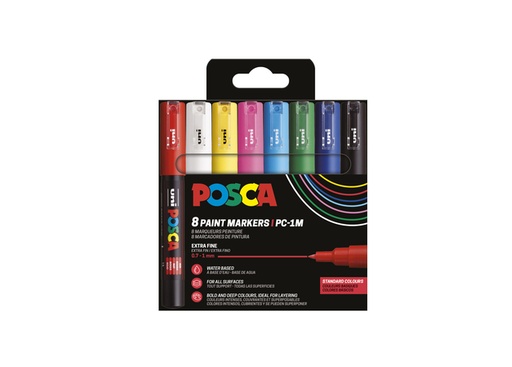 [1433820] Paintmarker Uni POSCA PC1MC extra fijn assorti set à 8 stuks