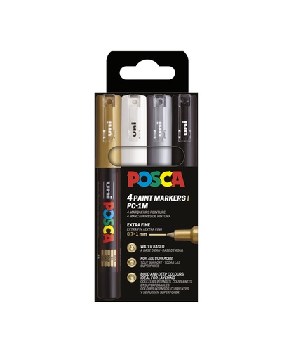 [1433828] Paintmarker Uni POSCA PC1MC extra fijn assorti set à 4 stuks