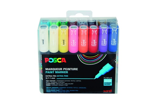 [1433864] Paintmarker Uni POSCA PC1MC extra fijn assorti set à 16 stuks