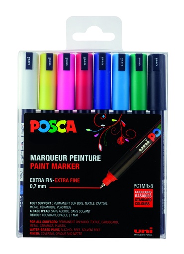 [1433835] Paintmarker Uni POSCA PC1MR extra fijn assorti set à 8 stuks