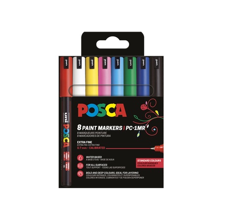[1433835] Paintmarker Uni POSCA PC1MR extra fijn assorti set à 8 stuks