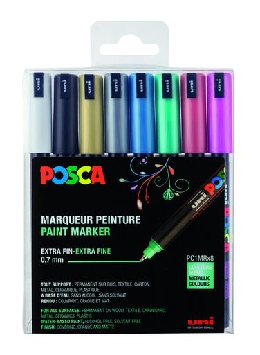 [1433894] Verfstift Posca PC1MR extra fijn metallic assorti set à 8 stuks