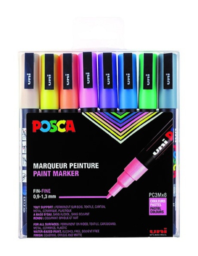 [1433844] Paintmarker Uni POSCA PC3M fijn pastel assorti set à 8 stuks