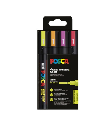 [1433810] Marqueur peinture Posca PC5M Medium assorti fluo set 4 pièces