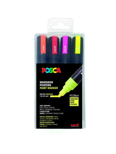 [1433810] Paintmarker Uni POSCA PC5M medium fluor assorti set à 4 stuks