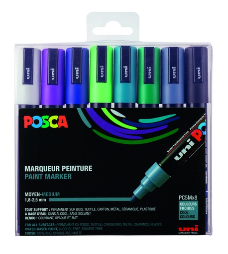 [1433842] Paintmarker Uni POSCA PC5M medium koel assorti set à 8 stuks