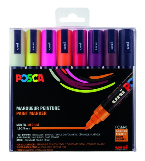 [1433876] Paintmarker Uni POSCA PC5M medium warm assorti set à 8 stuks