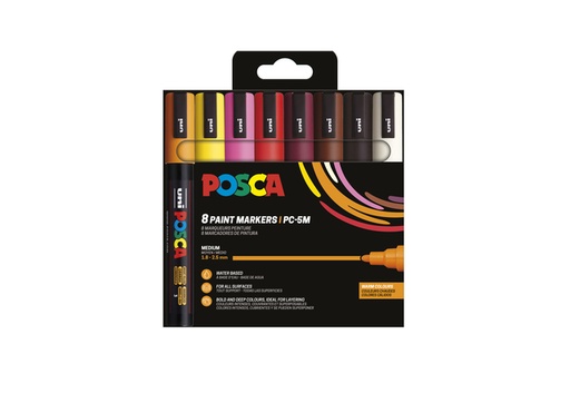 [1433876] Paintmarker Uni POSCA PC5M medium warm assorti set à 8 stuks
