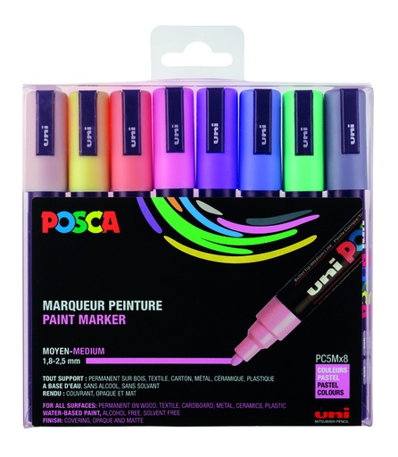 [1433909] Paintmarker Uni POSCA PC5M medium pastel assorti set à 8 stuks