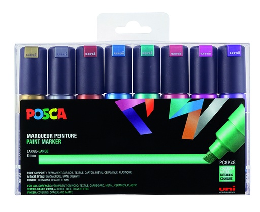 [1433763] Paintmarker Uni POSCA PC8K breed schuin metallic assorti set à 8 stuks