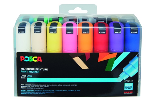 [1433898] Paintmarker Uni POSCA PC8K breed schuin assorti set à 16 stuks