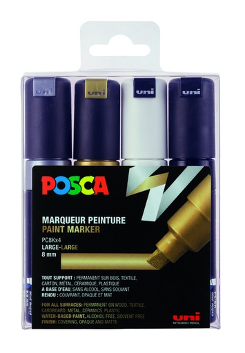 [1433900] Marqueur peinture Posca PC8K Large biseau assorti set 4 pièces