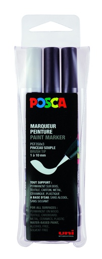 [1433860] Paintmarker Uni POSCA PCF350 Brush 1-10mm assorti set à 3 stuks