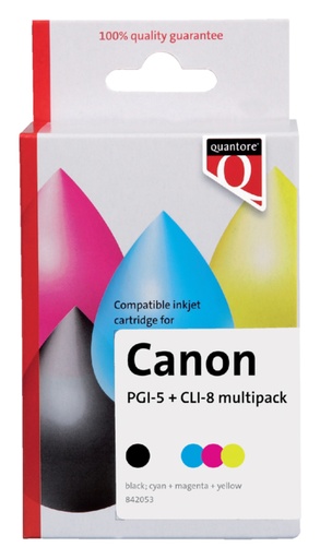 [842053] Cartouche d’encre Quantore alternative pour Canon PGI-5 CLI-8 noir + 3 couleurs