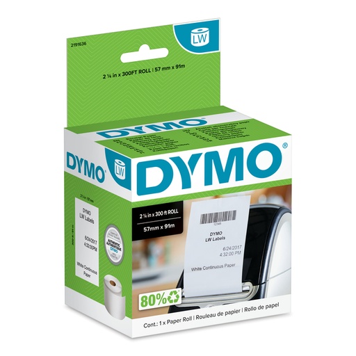 [1434209] Etiquette Dymo LabelWriter en continu 57mmx91m blanc 1 rouleau