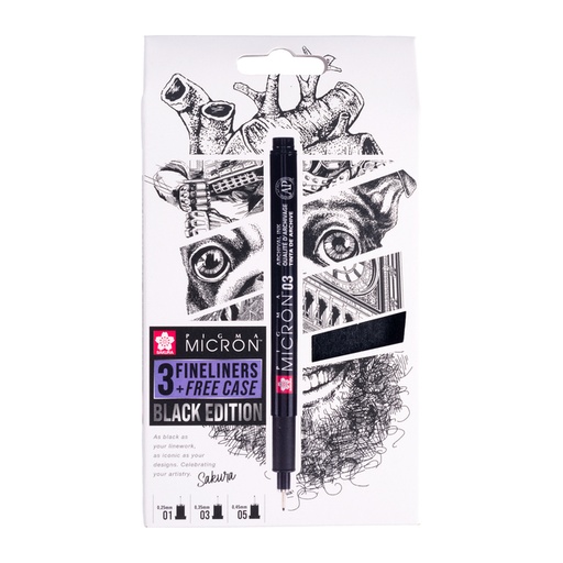 [1434264] Fineliner Sakura Pigma Micron Edition Black set 3 largeurs + étui gratuit