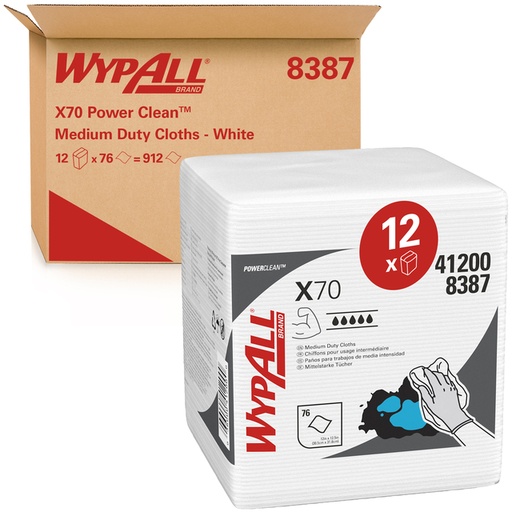 [1434289] Chiffon d'essuyage WypAll X70 PowerClean 8387 305x317mm 12x 76 feuilles blanc
