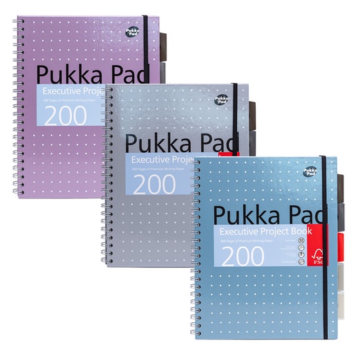 [1434360] Projectboek Pukka Pad Metallic Executive A4 lijn 5-tabs 4-gaats 200 pagina's 80gr assorti