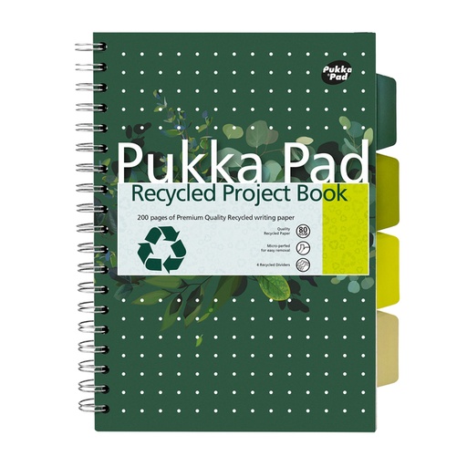 [1434363] Projectboek Pukka Pad Recycled B5 lijn 4-tabs 200 pagina's 80gr groen