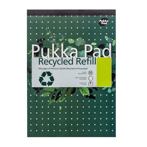 [1434365] Schrijfblok Pukka Pad Recycled A4 lijn 4-gaats 100 vel 80gr