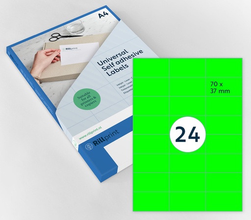 [1434382] Etiket Rillprint 70x37mm fluor groen 2400 stuks