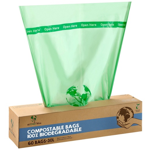 [1434447] Sac poubelle bio Mr Green Mind 54x72cm 30L Distributeur 60 pièces