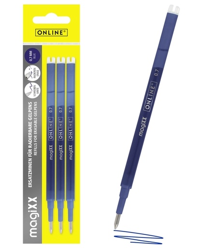 [1433967] Recharge stylo gel Online Magixx 0,7mm bleu blister 3 pièces