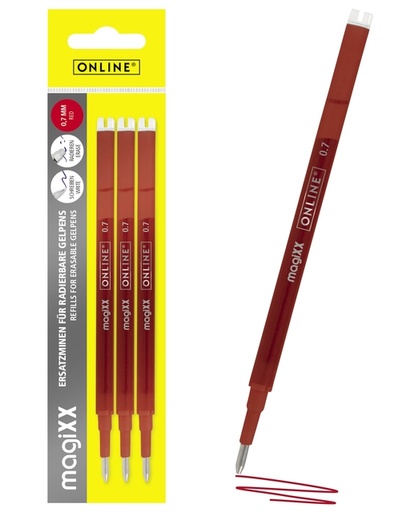 [1433972] Recharge stylo gel Online Magixx 0,7mm rouge blister 3 pièces