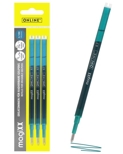 [1433975] Recharge stylo gel Online MagiXX 0,7mm turquoise blister 3 pièces