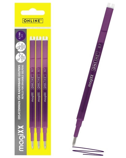 [1433976] Recharge stylo gel Online MagiXX 0,7mm violet blister 3 pièces