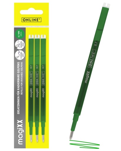 [1433977] Recharge stylo gel Online MagiXX 0,7mm vert blister 3 pièces