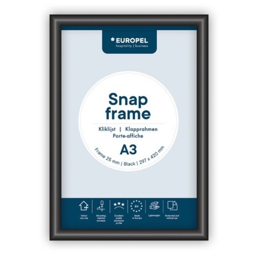 [1434502] Cadre clipsable Europel A3 25mm noir
