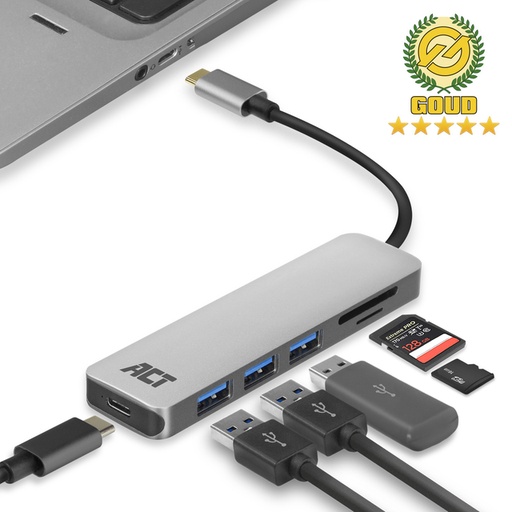 [1434951] Hub ACT USB-C 3.0, 3x USB-A cardreader PD p-through