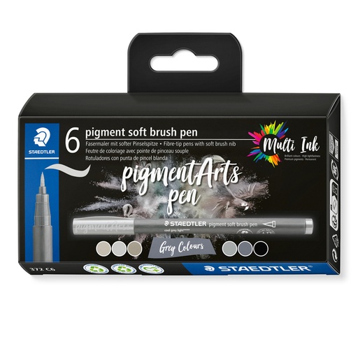 [1434652] Brushpen Staedtler pigment pen etui à 6 grijze kleuren