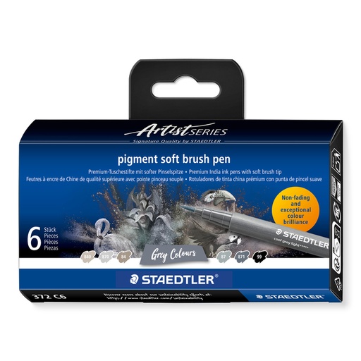 [1434652] Feutre pinceau Staedtler Pigment Pen étui 6 couleurs grises
