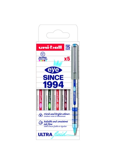 [1435068] Roller Uni-Ball UB157 Medium assorti 5 pièces