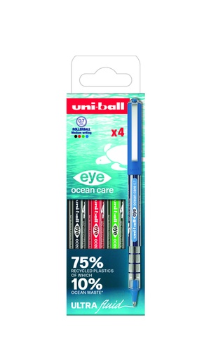 [1435069] Roller Uni-Ball Eye Ocean Care Medium assorti 4 pièces