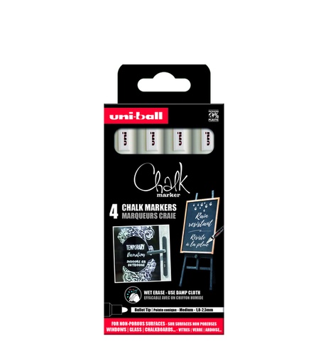 [1435070] Marqueur craie Uni-Ball ogive 1,8-2,5mm blanc set 4 pièces