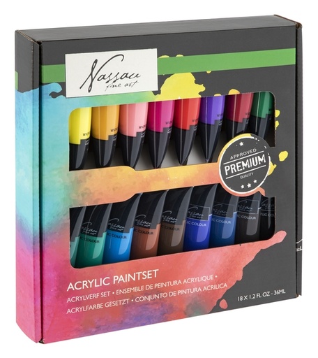 [1432926] Peinture acrylique Nassau fine art boîte 18 tubes de 36ml