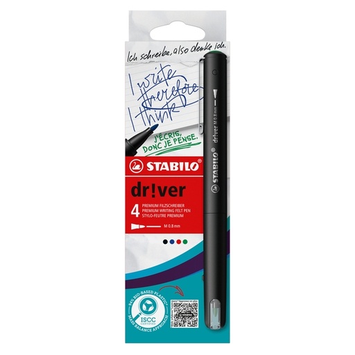 [1434577] Fineliner STABILO dr!ver Medium assorti 4 pièces