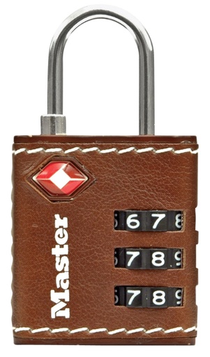 [1434597] Hangslot Masterlock 3-cijfer combinatie TSA 30mm bruin leer