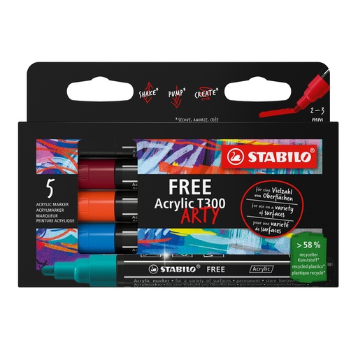 [1435402] Acrylmarker STABILO  Free Acrylic T300 Urban assorti 5 stuks