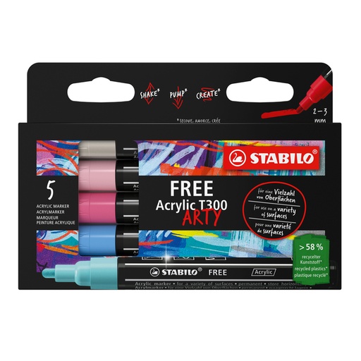 [1435406] Marqueur peinture STABILO Free Acrylic T300 Candy assorti 5 pièces