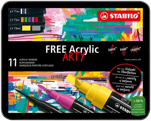 [1435408] Marqueur peinture STABILO Free Acrylic kit starter assorti 11 pièces